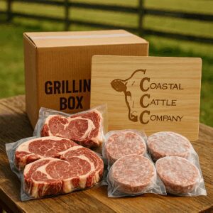 Grilling box full of burgers and steaks - AI Generated