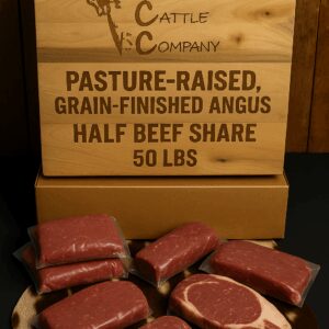 Half-share of pasture-raised beef, totaling 50lbs of local beef - AI generated